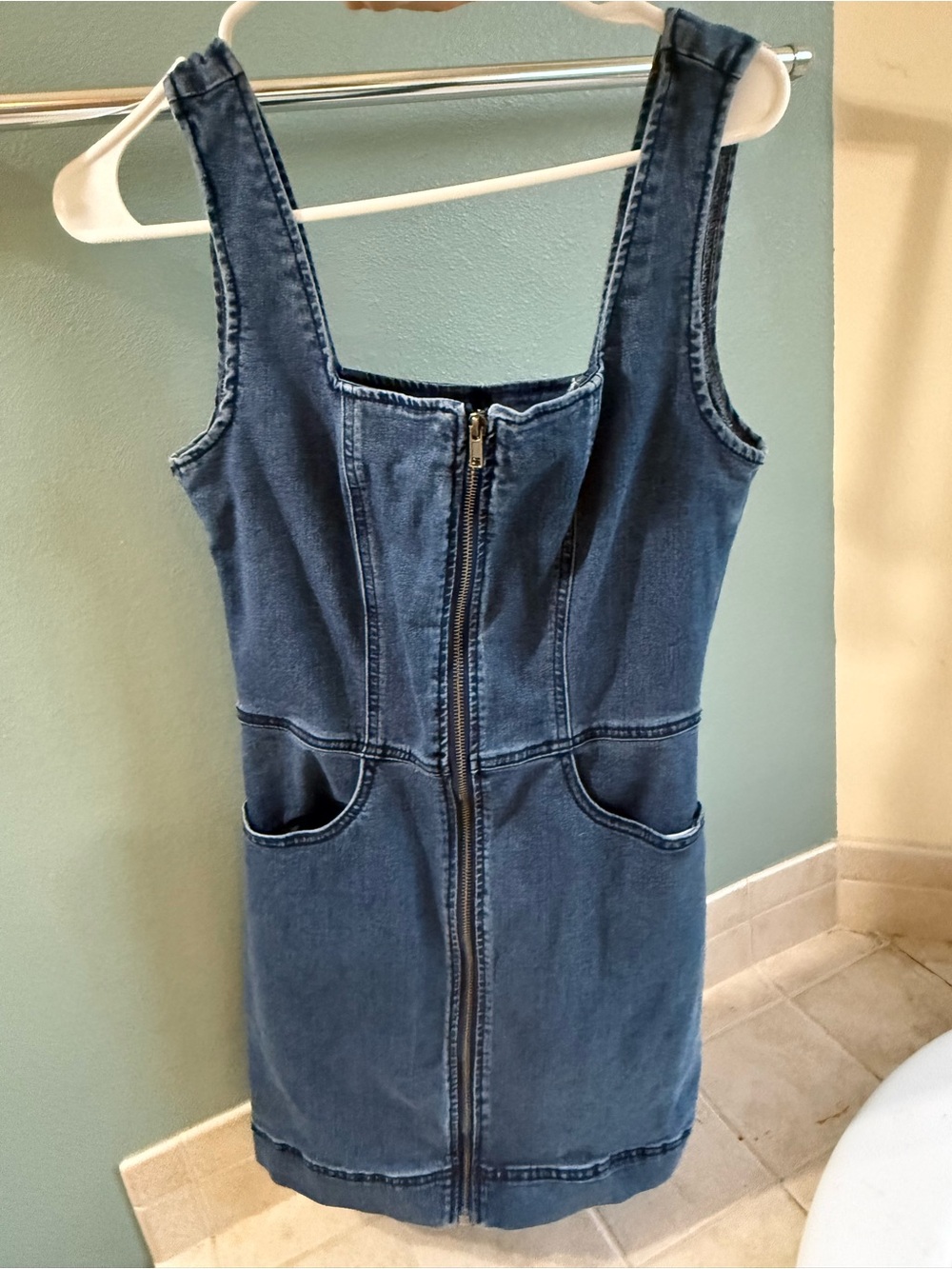 Rewash Midnight Blue Zip-Front Denim Mini Dress